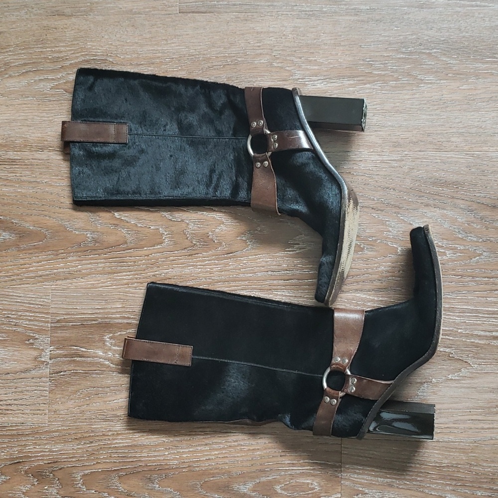 (EU39) Dolce & Gabbana Made in Italy Genuine Leather and Hide Square Toe Boots